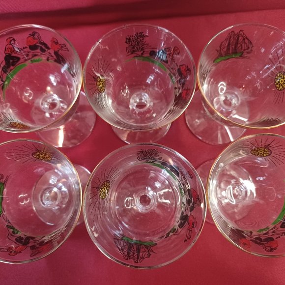 Midcentury Vintage Set of 6 Libbey Treasure Island Motif Pedestal Glasses - Picture 11 of 12